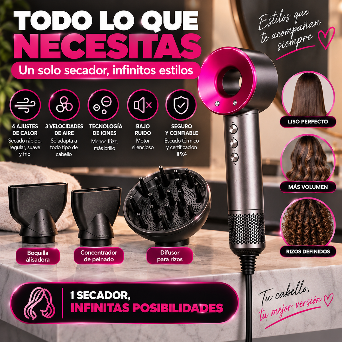 Secador Moldeador de Cabello Profesional 5 en 1