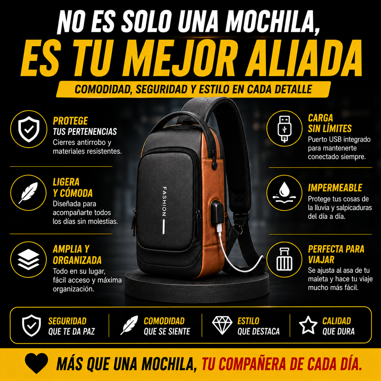 BOLSO ANTIRROBO CON CARGA USB+BLOQUEO