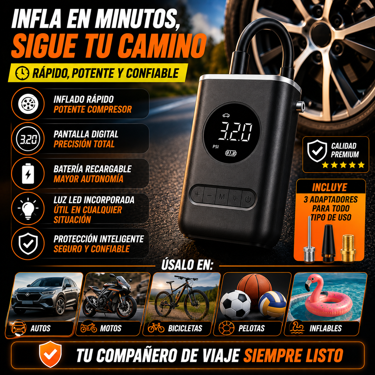 💫Inflador de Aire Portátil Recargable- Infla rápido y seguro💫 ✨+ ENVÍO GRATIS 🚚