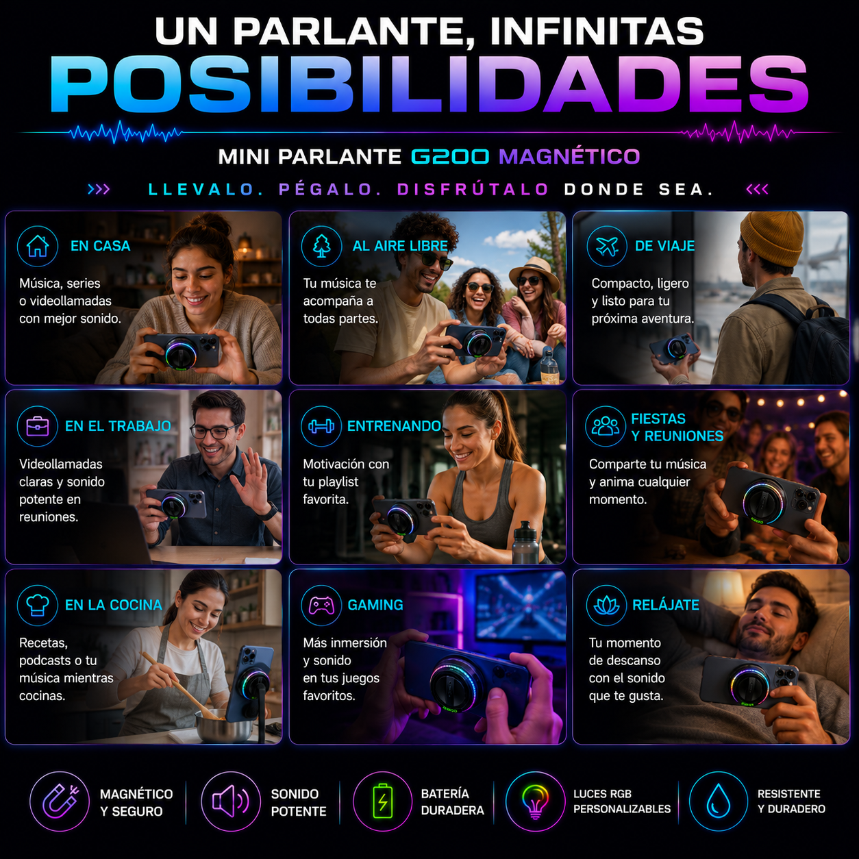 Mini Parlante Magnético portátil Multiuso-Sonido potente+ ENVÍO GRATIS 🚚