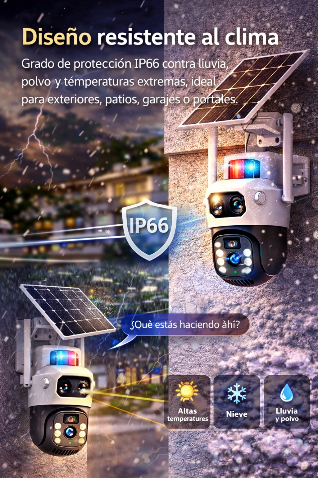Cámara Solar 2K Doble lente 360-Conexión 24/7 sin electricidad
