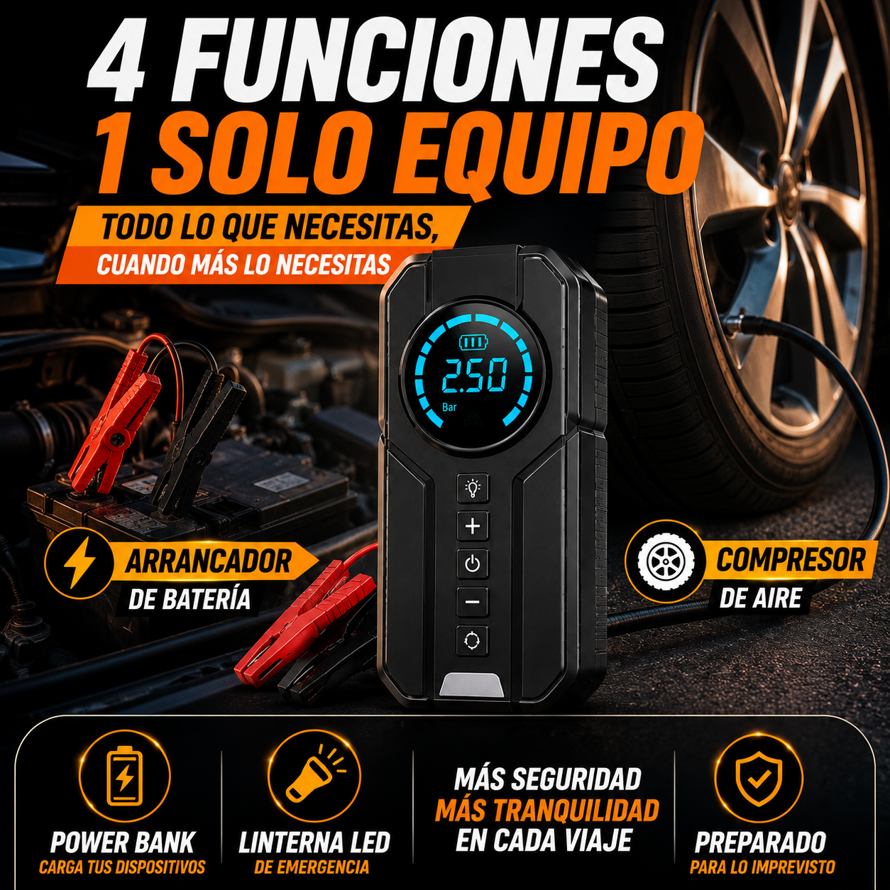 Compresor de Aire y Arrancador de Batería+ ENVÍO GRATIS 🚚
