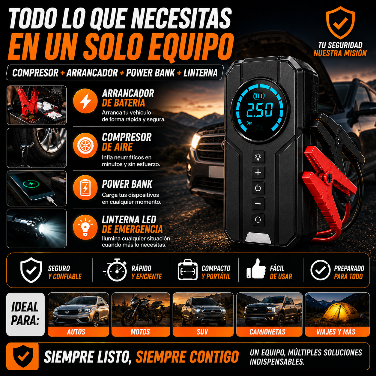 Compresor de Aire y Arrancador de Batería+ ENVÍO GRATIS 🚚