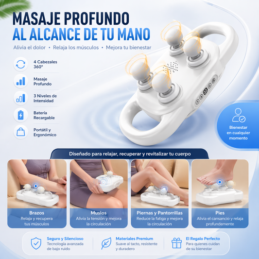 💆‍♀️ Masajeador Eléctrico 4 Cabezales 360° – Relajación Profunda en Casa+ ENVÍO GRATIS 🚚