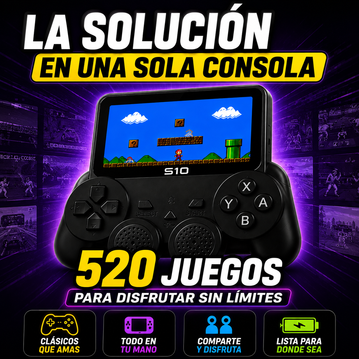Consola Juegos Retro S10-520 Juegos+ ENVÍO GRATIS 🚚