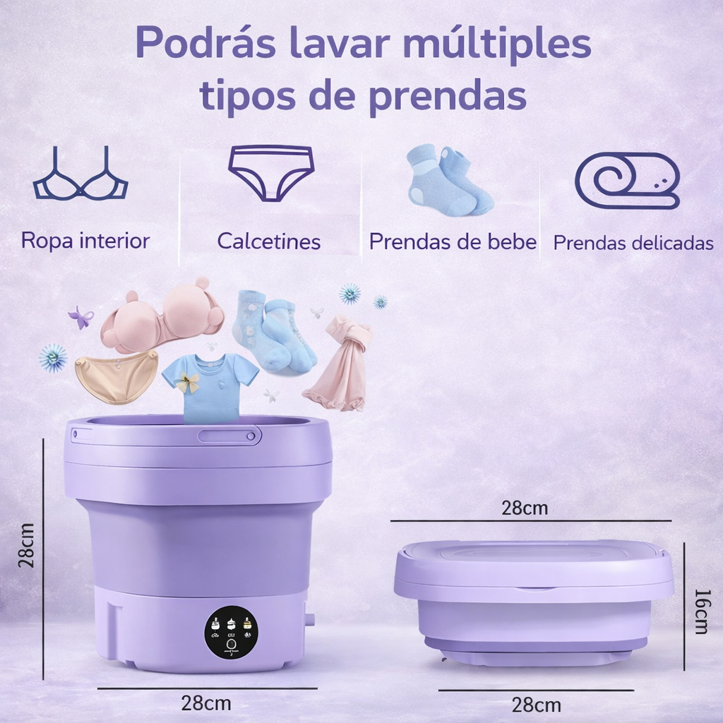 Lavadora Portátil Plegable con Esterilización por Luz Azul e Iones de Plata + ENVÍO GRATIS 🚚