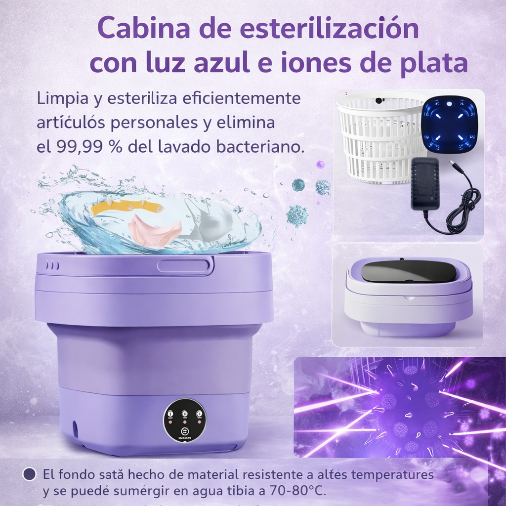 Lavadora Portátil Plegable con Esterilización por Luz Azul e Iones de Plata + ENVÍO GRATIS 🚚