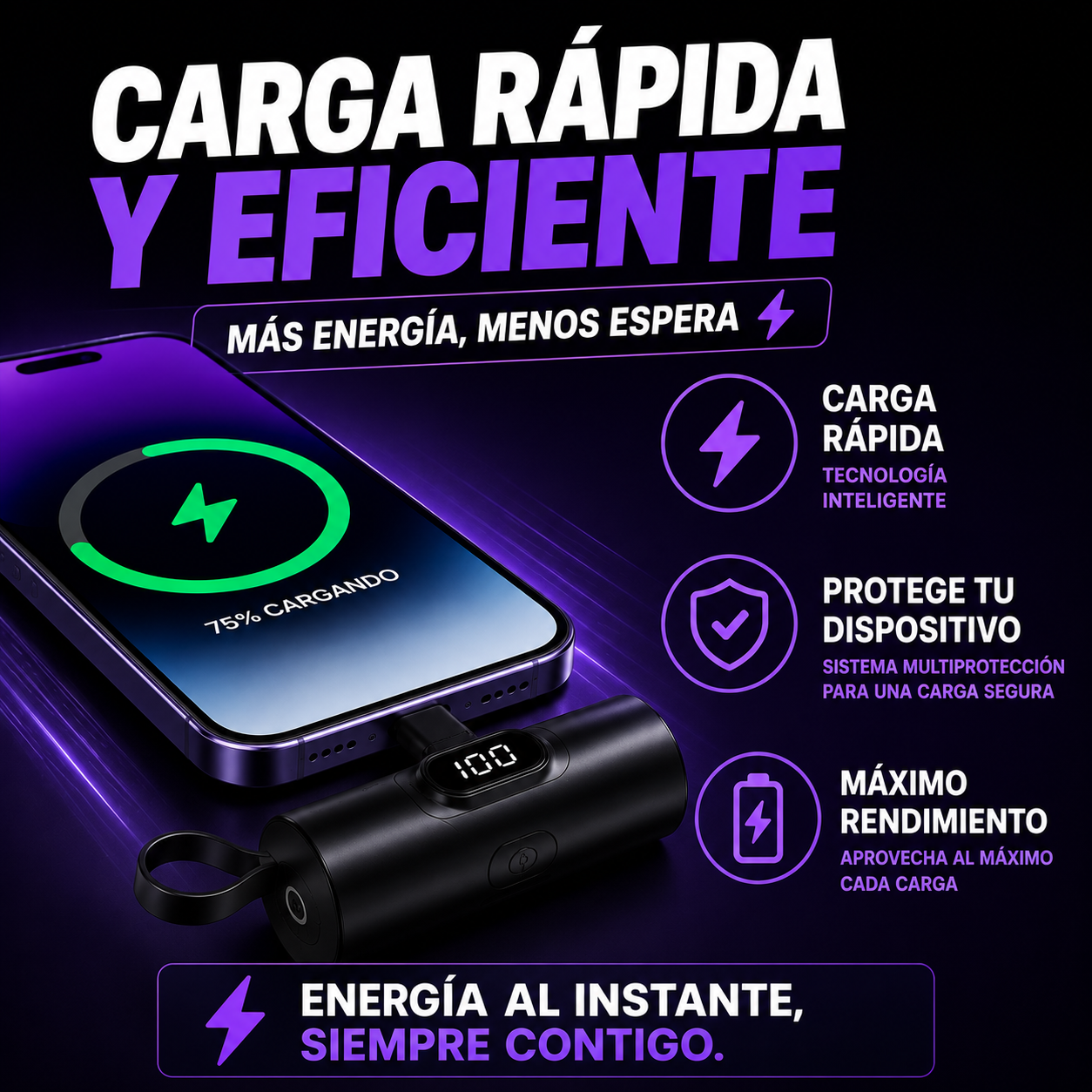 Cargador Portátil para celular tipo llavero+ ENVÍO GRATIS 🚚