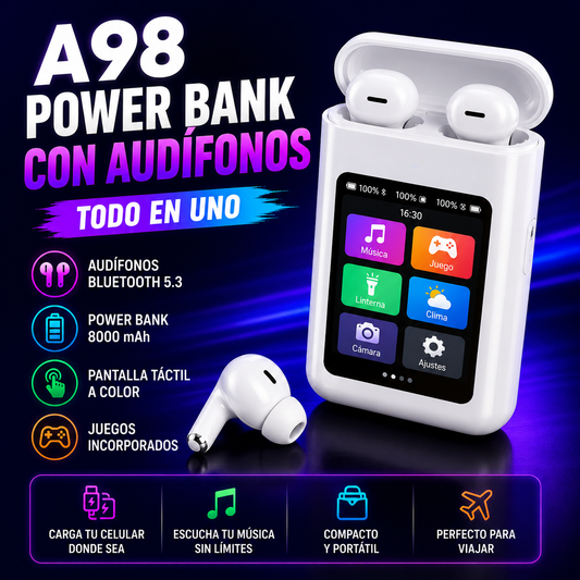 AUDIFONOS A98 POWER BANK PANTALLA TÁCTIL