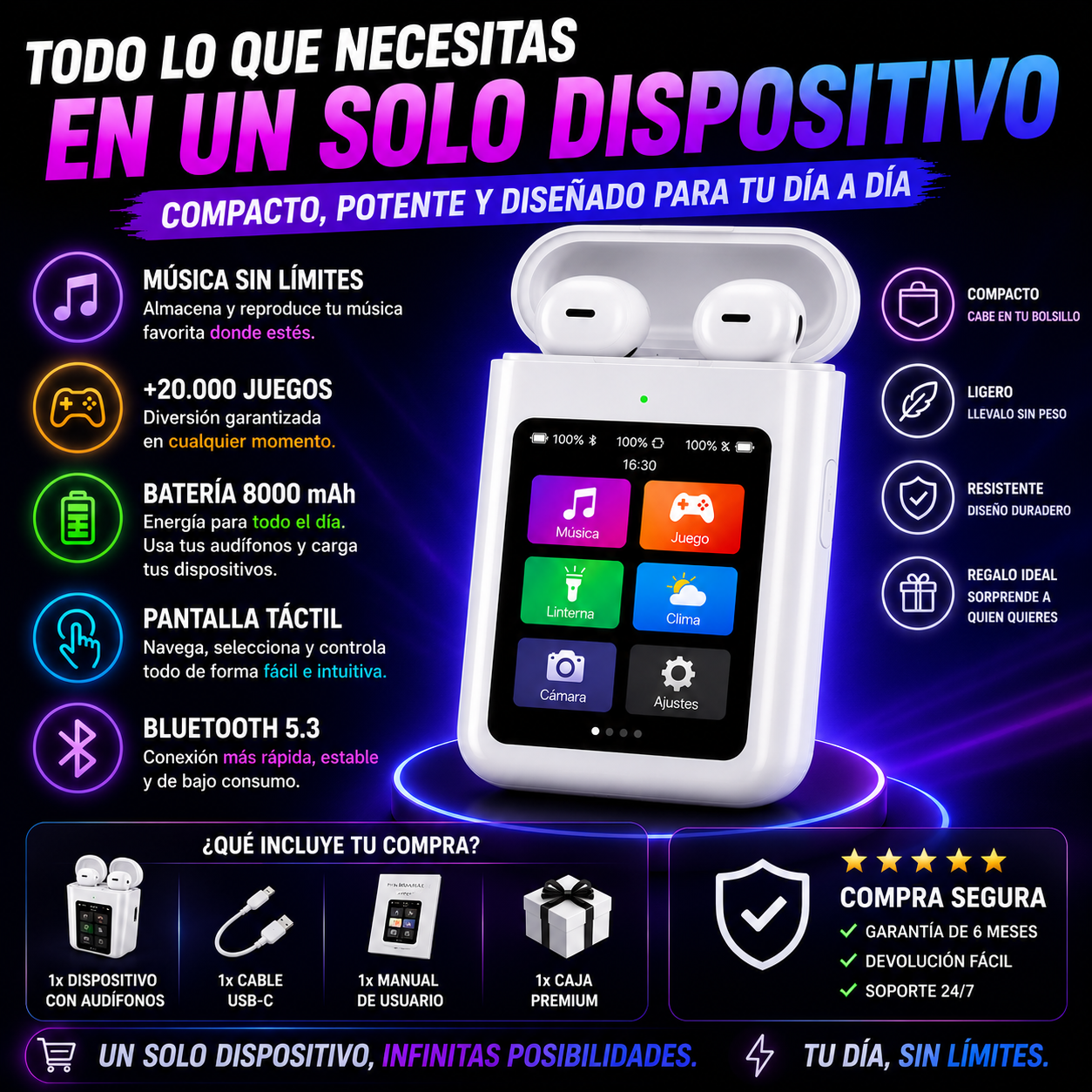 AUDIFONOS A98 POWER BANK PANTALLA TÁCTIL