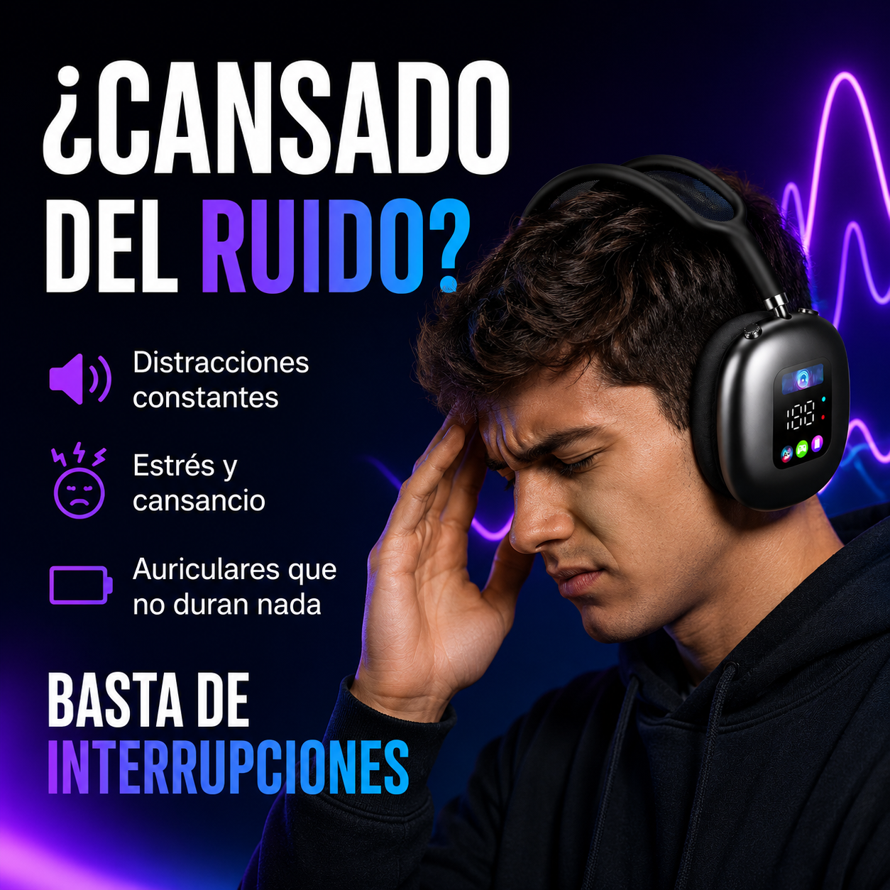 Akz Max600 Auriculares Inalámbricos Over-Ear con Pantalla Digital