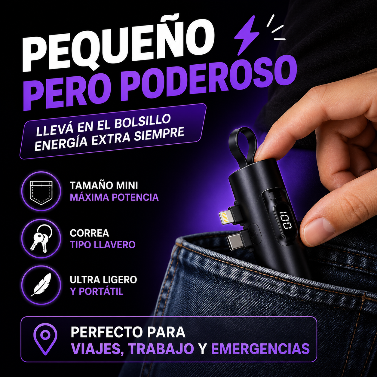 Cargador Portátil para celular tipo llavero+ ENVÍO GRATIS 🚚