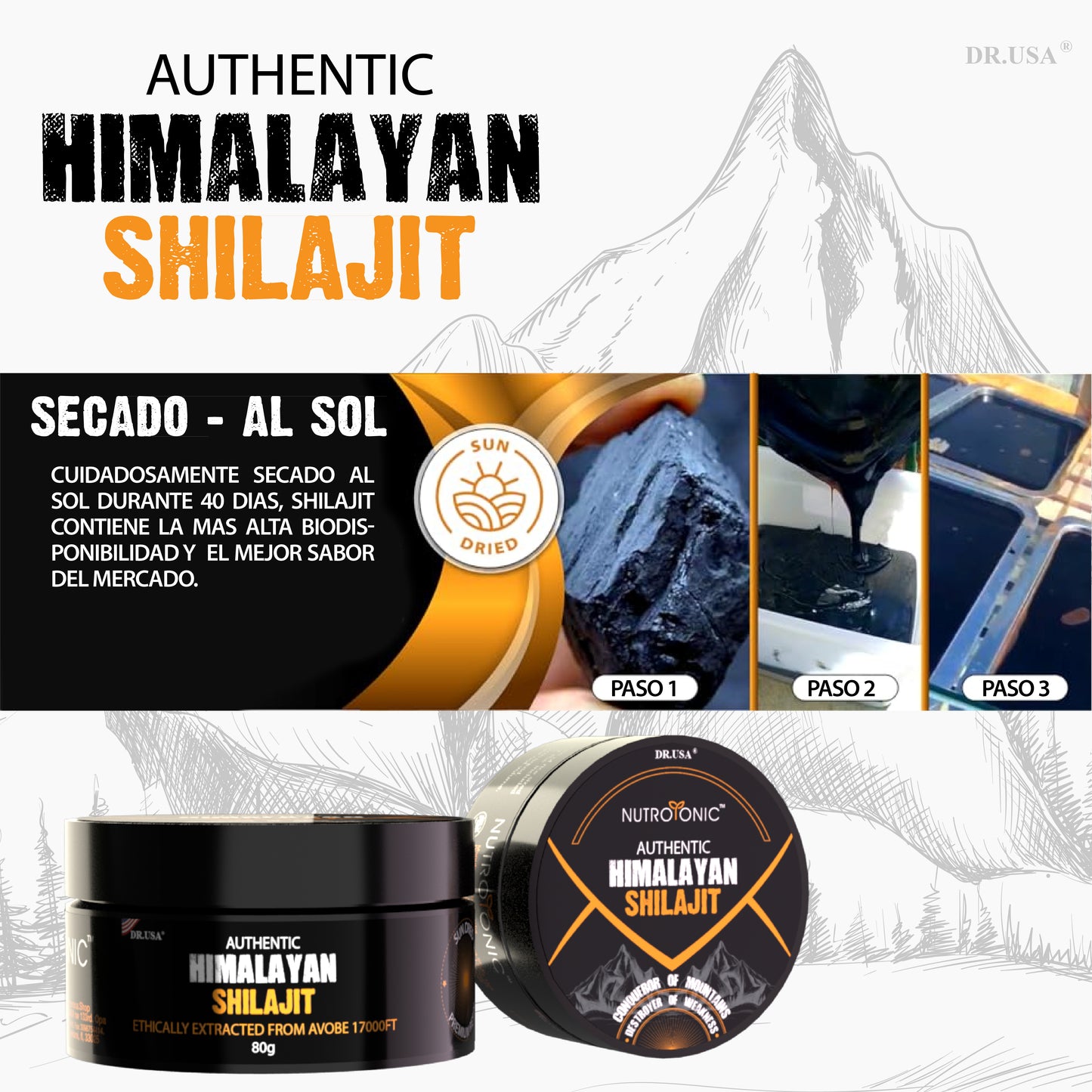 SHILAJIT DEL HIMALAYA NUTROTONIC® Orgánica Secada al Sol
